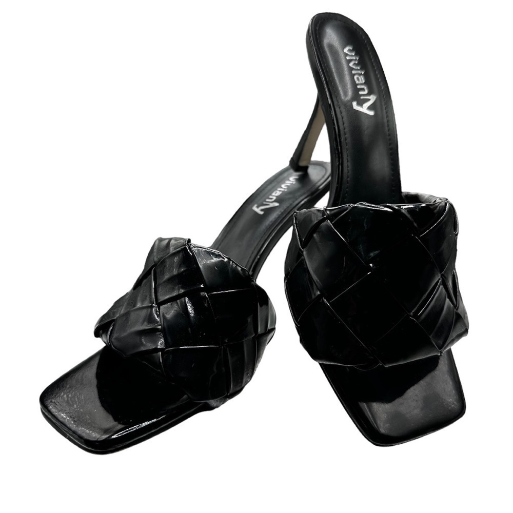 Vivianly Black Square Toe Heels Size 8